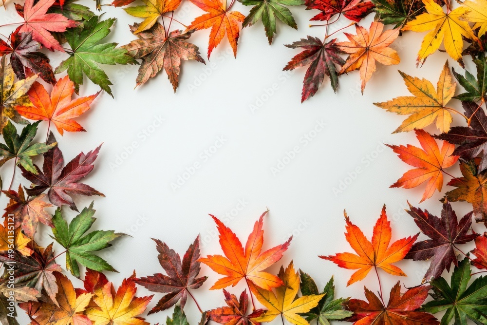 Autumn Maple Leaves Flat Lay White Background created with Generative AI Autumn Maple Leaves Flat Lay White Background created with Generative AI