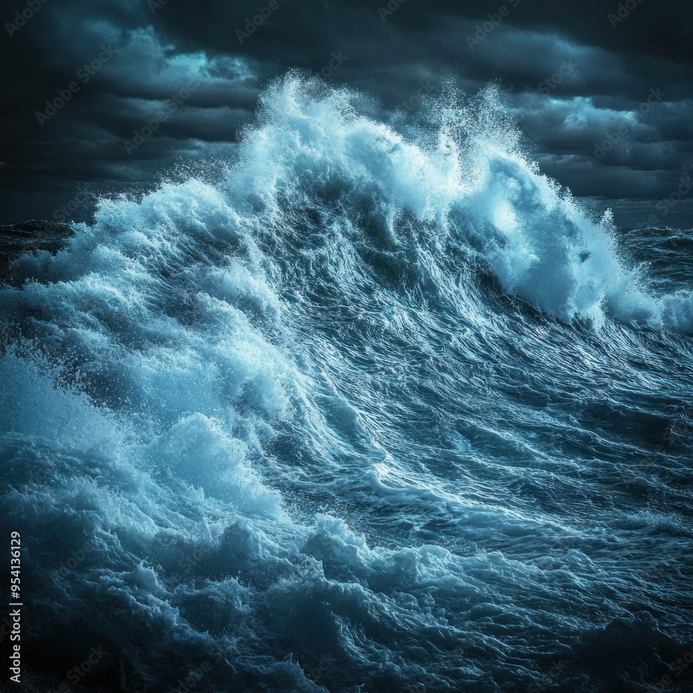 A Dramatic Wave Crashing Under Stormy Clouds A Dramatic Wave Crashing Under Stormy Clouds