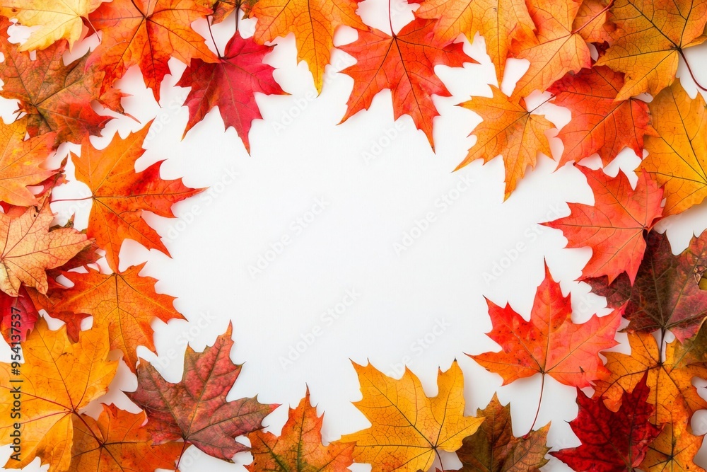 Autumn Maple Leaves Flat Lay White Background created with Generative AI Autumn Maple Leaves Flat Lay White Background created with Generative AI