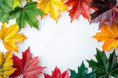 Autumn Maple Leaves Flat Lay White Background created with Generative AI