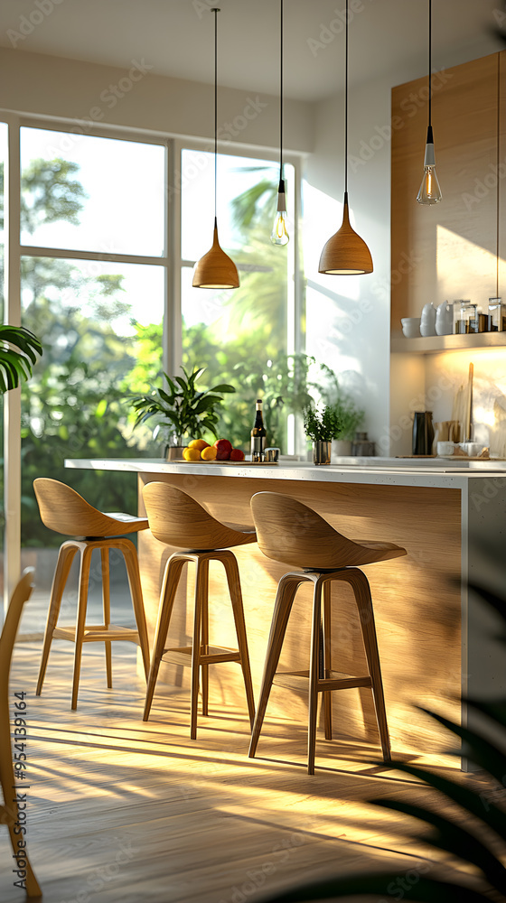 Bright kitchen interior showcasing a sleek island and comfortable bar stools in photos Bright kitchen interior showcasing a sleek island and comfortable bar stools in photos