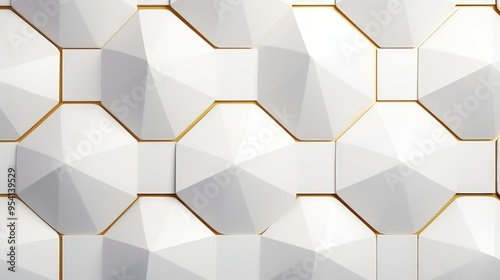 A textured white geometric wall pattern with angular shapes and golden accents.