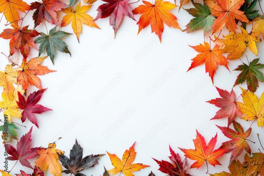 Autumn Maple Leaves Flat Lay White Background created with Generative AI Autumn Maple Leaves Flat Lay White Background created with Generative AI