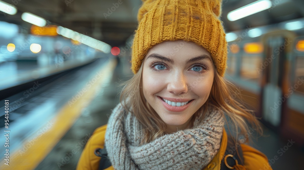 Young Woman Smiling at the Train Station Young Woman Smiling at the Train Station