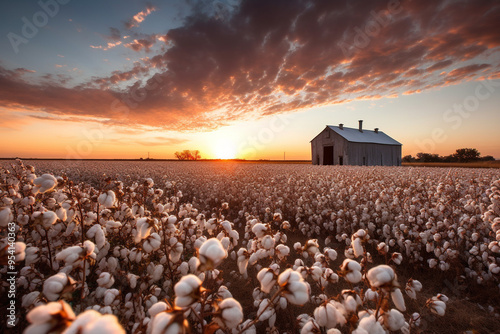 cotton field on sunset photo