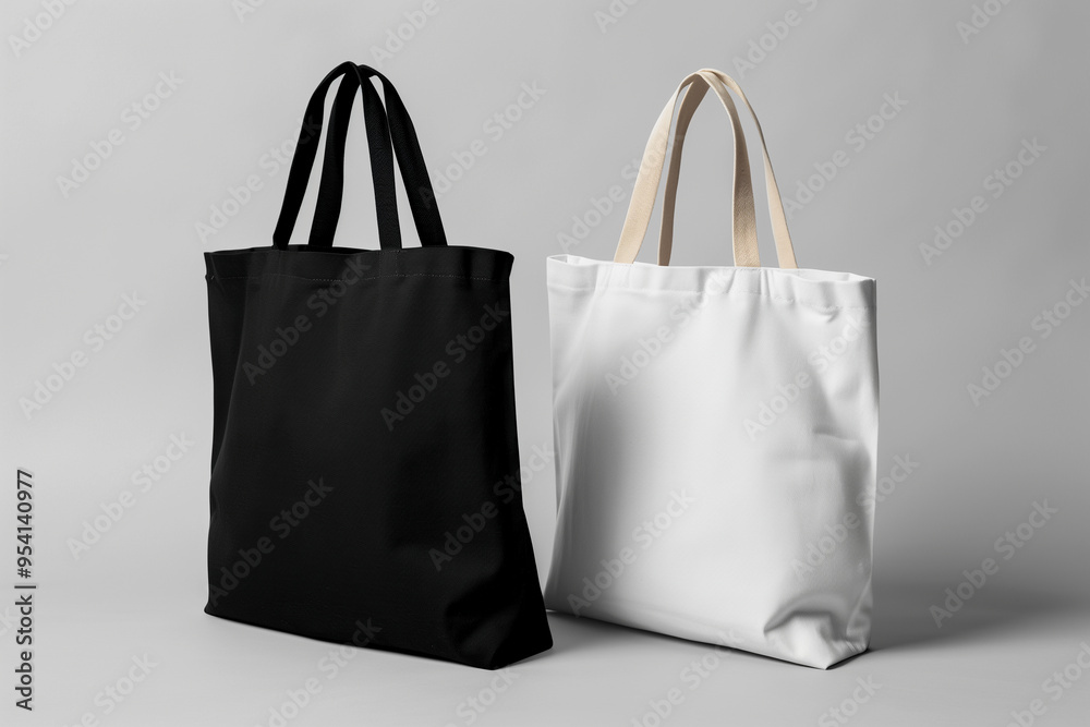 White and black tote bags mockup on isolated grey background White and black tote bags mockup on isolated grey background