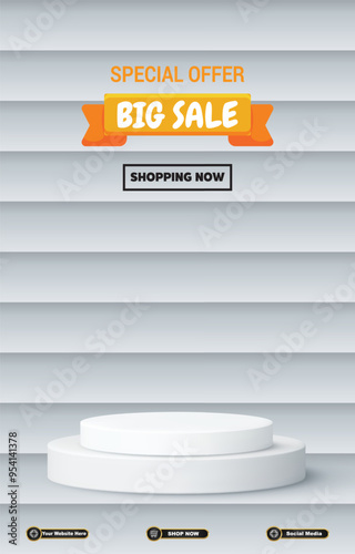 special offer big sale discount portait template banner with blank space 3d podium for social media post product sale with abstract gradient white background design2