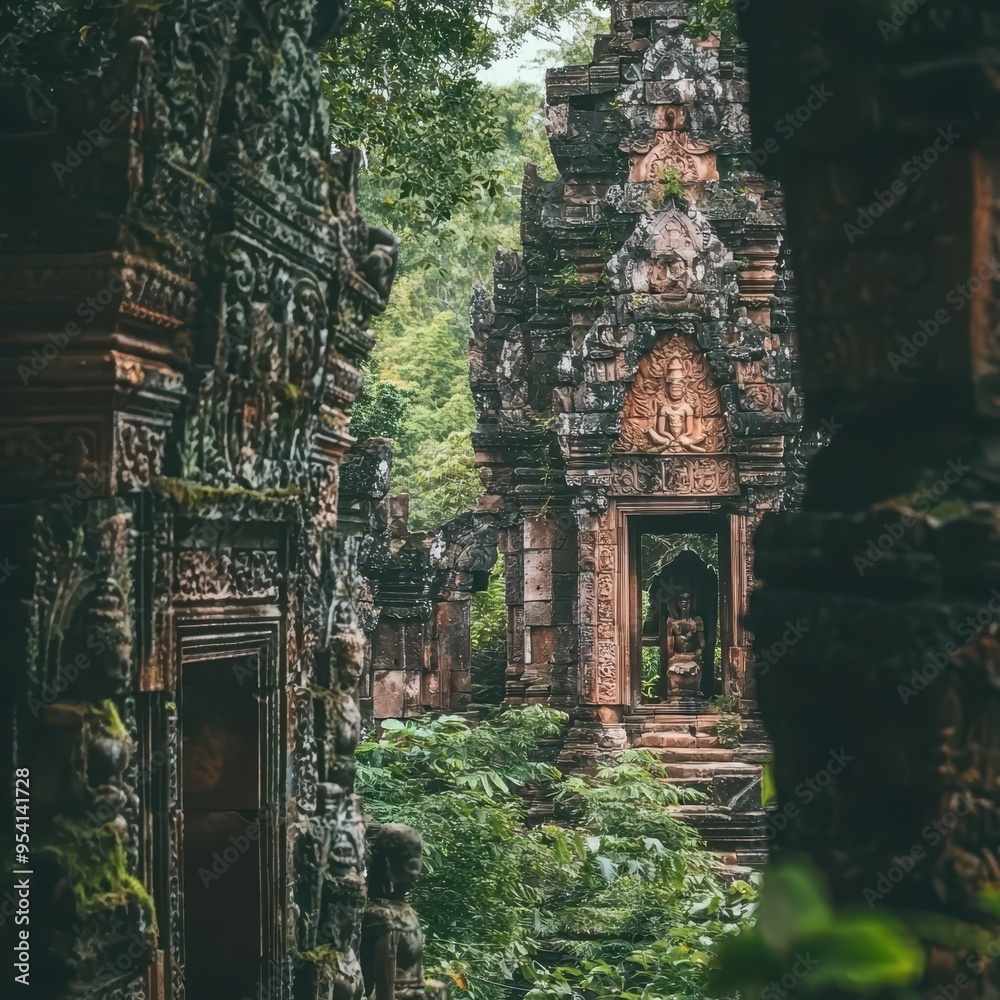 Ancient Stone Temple Ruins in Jungle Setting Southeast Asia Ancient Stone Temple Ruins in Jungle Setting Southeast Asia