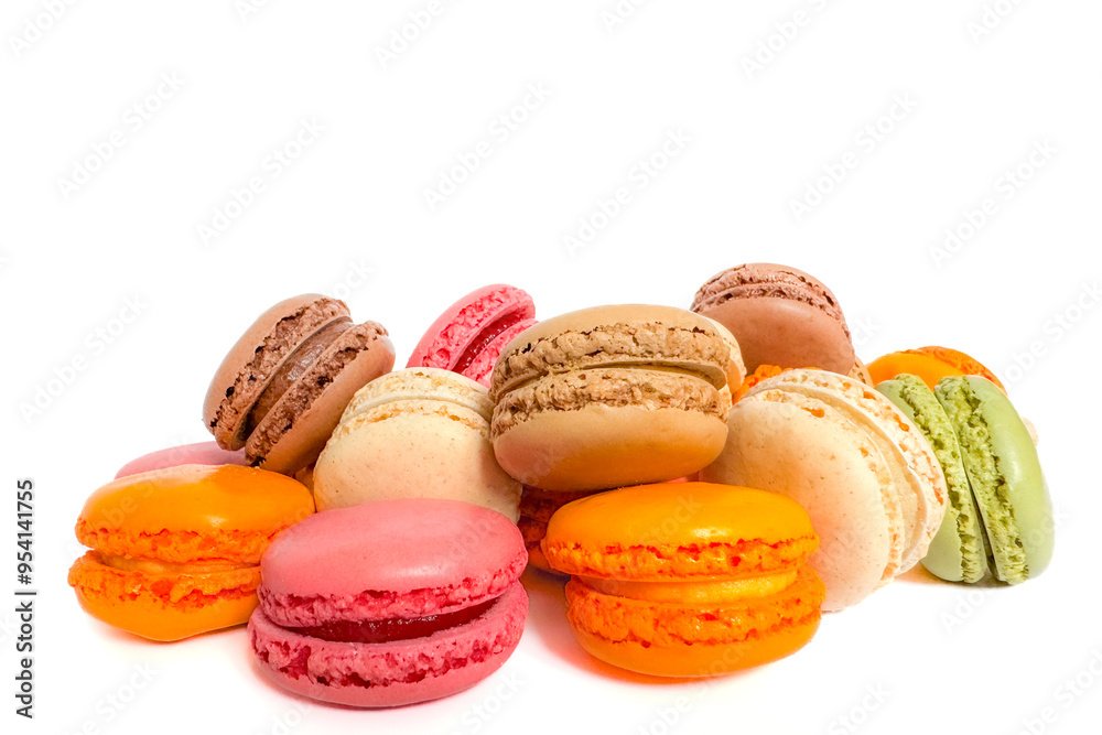 Sweet colorful macaroons isolated on a white background. Delicious colorful macarons. Sweets isolated on a white background. Photos of cookies for banners and websites. Sweet colorful macaroons isolated on a white background. Delicious colorful macarons. Sweets isolated on a white background. Photos of cookies for banners and websites.