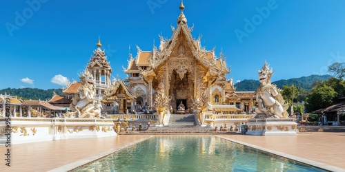 Golden Temple with Reflecting Pool in Thailand photo