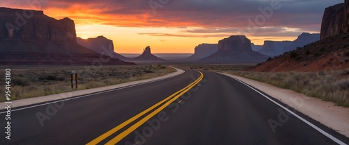 sunset over the road
