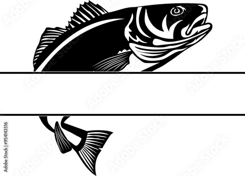 Split Monogram Fishing Logo Of Fish