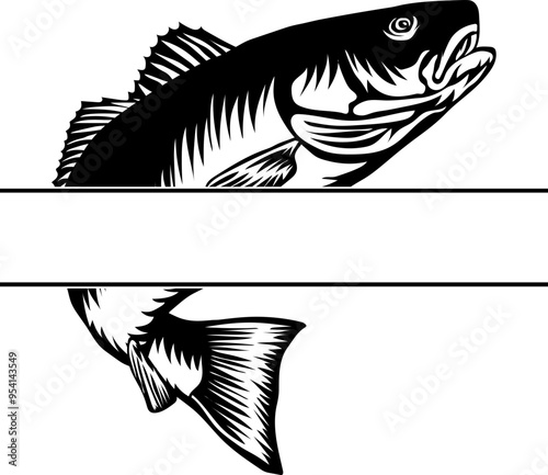 Split Monogram Fishing Logo Of Red Drum
