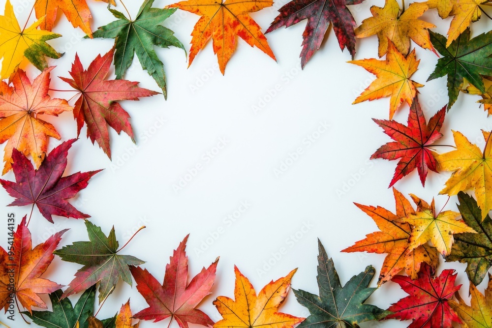 Autumn Maple Leaves Flat Lay White Background created with Generative AI Autumn Maple Leaves Flat Lay White Background created with Generative AI