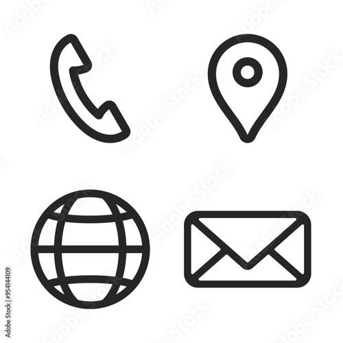 Business icons set for ways to contact a business including phone, location, website and email icons in line art vector