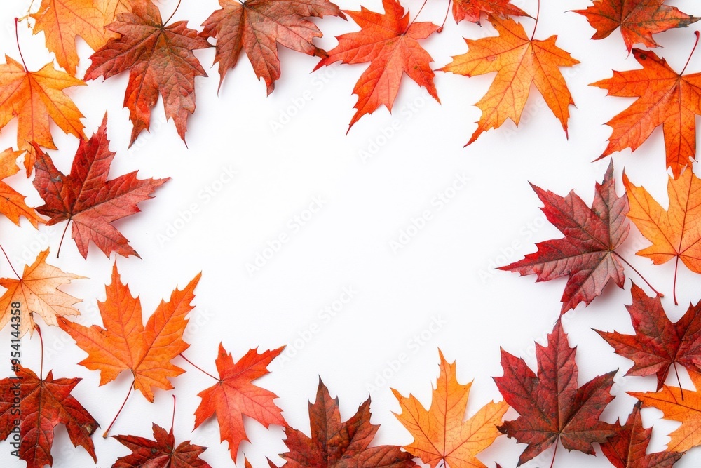 Autumn Maple Leaves Flat Lay White Background created with Generative AI Autumn Maple Leaves Flat Lay White Background created with Generative AI