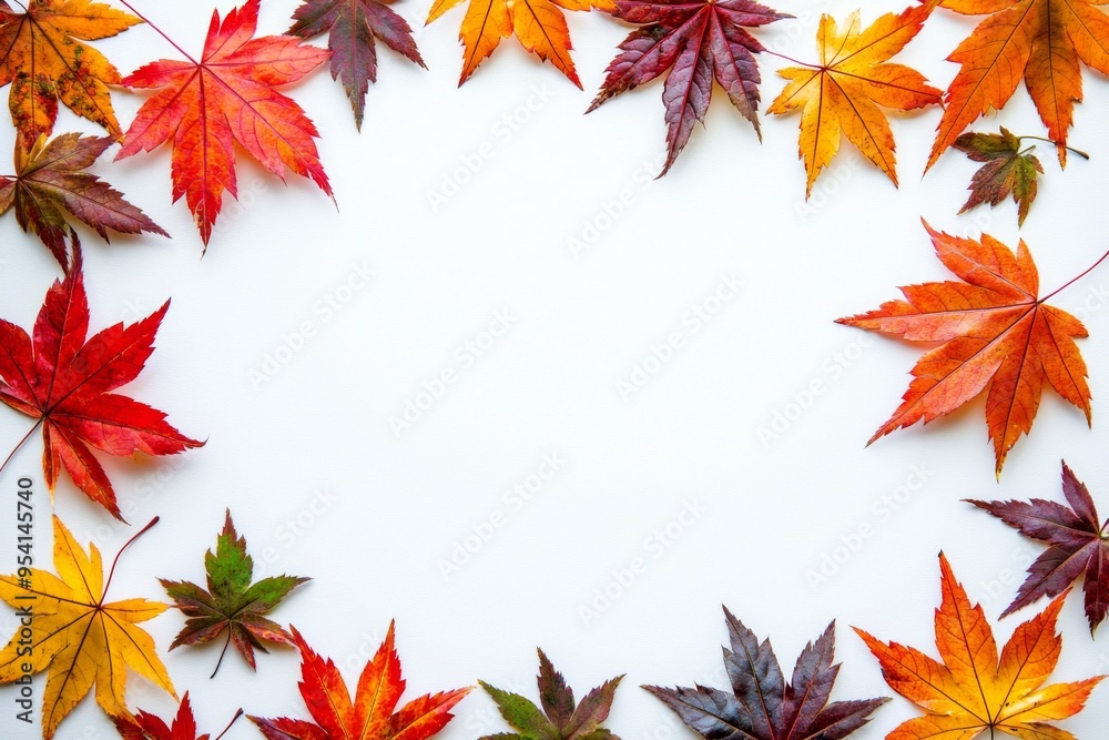 Autumn Maple Leaves Flat Lay White Background created with Generative AI Autumn Maple Leaves Flat Lay White Background created with Generative AI