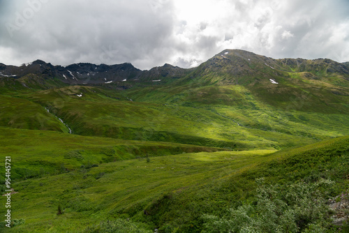 Panoramic view of mountain landscape in Hatcher Pass, Alaska wilderness photo