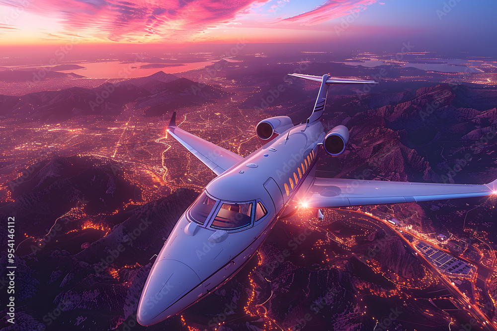 Fototapeta premium White Luxury Private Plane Flying Through Clouds | Exclusive Air Travel in Style and Comfort