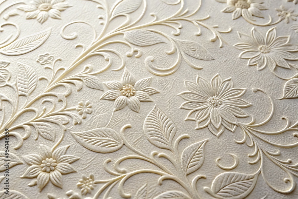 Luxurious, high-quality embossed paper with intricate, debossed floral patterns and subtle sheen, perfect for elegant Luxurious, high-quality embossed paper with intricate, debossed floral patterns and subtle sheen, perfect for elegant