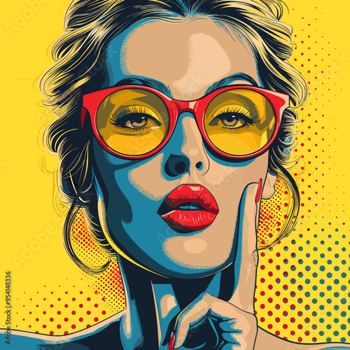 pin-up beautiful young woman with sunglasses in retro style. Vector illustration