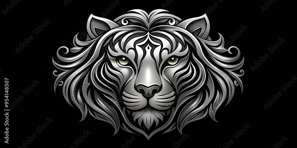 Luxurious silver logo of a powerful big cat's head with intricate details and curved lines, symbolizing strength, elegance, and high-performance on a sleek black background. Luxurious silver logo of a powerful big cat's head with intricate details and curved lines, symbolizing strength, elegance, and high-performance on a sleek black background.