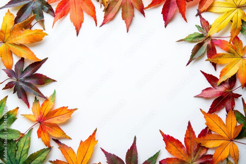 Autumn Maple Leaves Flat Lay White Background created with Generative AI Autumn Maple Leaves Flat Lay White Background created with Generative AI
