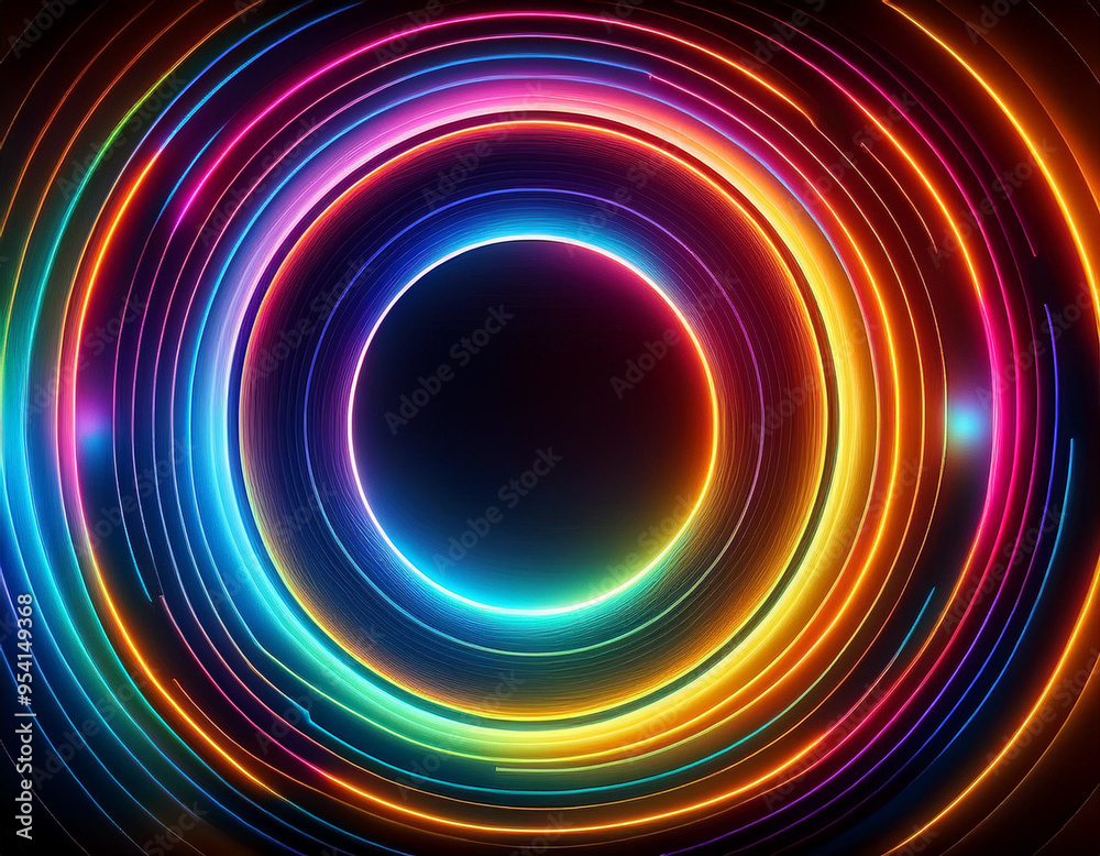 Vibrant Neon Circles Glowing Abstract Electric Pattern on Dark Futuristic Background Vibrant Neon Circles Glowing Abstract Electric Pattern on Dark Futuristic Background