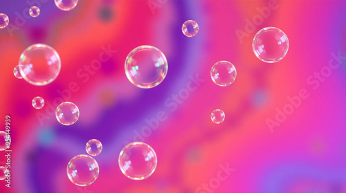 Design a visually appealing background image featuring flying bubbles floating against a bright, colorful background with ample copyspace