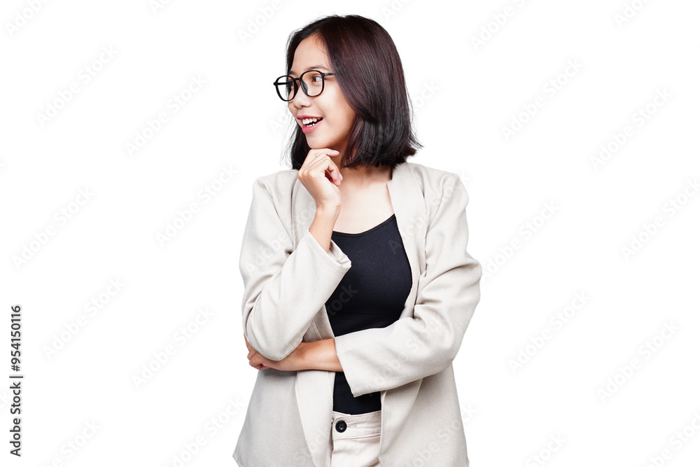Asian Businesswoman thinking isolated transparent Asian Businesswoman thinking isolated transparent