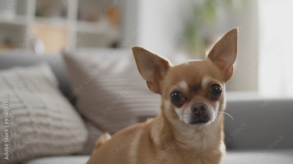 Fat Brown Short-Haired Chihuahua Sitting on Couch | Adorable and Cozy Moment of a Cute Dog Relaxing Indoors Fat Brown Short-Haired Chihuahua Sitting on Couch | Adorable and Cozy Moment of a Cute Dog Relaxing Indoors