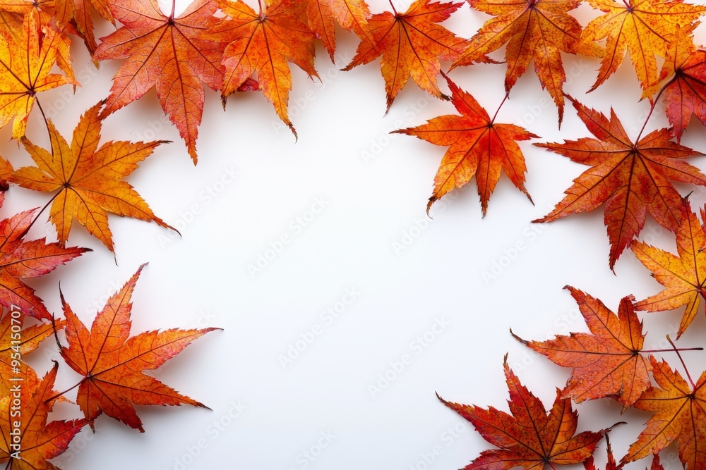 Autumn Maple Leaves Flat Lay White Background created with Generative AI Autumn Maple Leaves Flat Lay White Background created with Generative AI