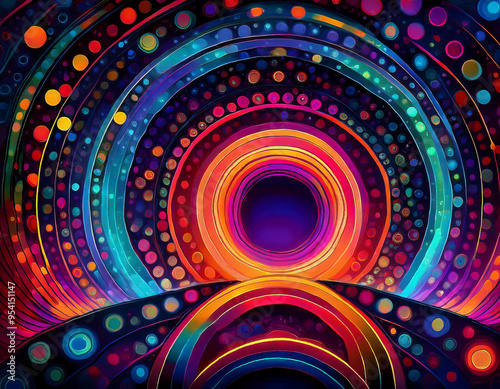 Vibrant Neon Circles Glowing Abstract Electric Pattern on Dark Futuristic Background