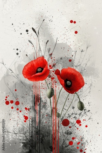 Poppy tribute: banner Remembrance Day featuring the iconic poppy symbol, copy space for personal messages, commemorations, card in honoring those who served photo