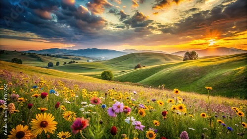 whimsical wildflower dance on rural rolling hills