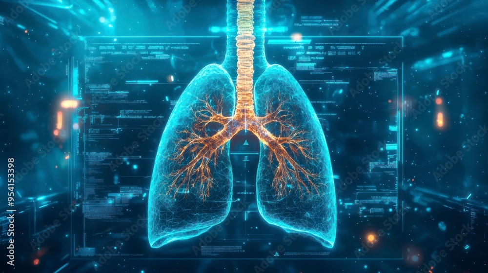 Futuristic medical lung anatomy concept in low-poly style with geometric background