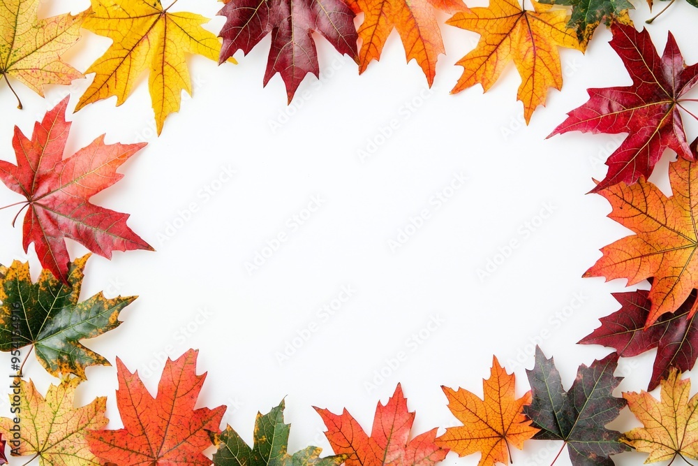 Autumn Maple Leaves Flat Lay White Background created with Generative AI Autumn Maple Leaves Flat Lay White Background created with Generative AI