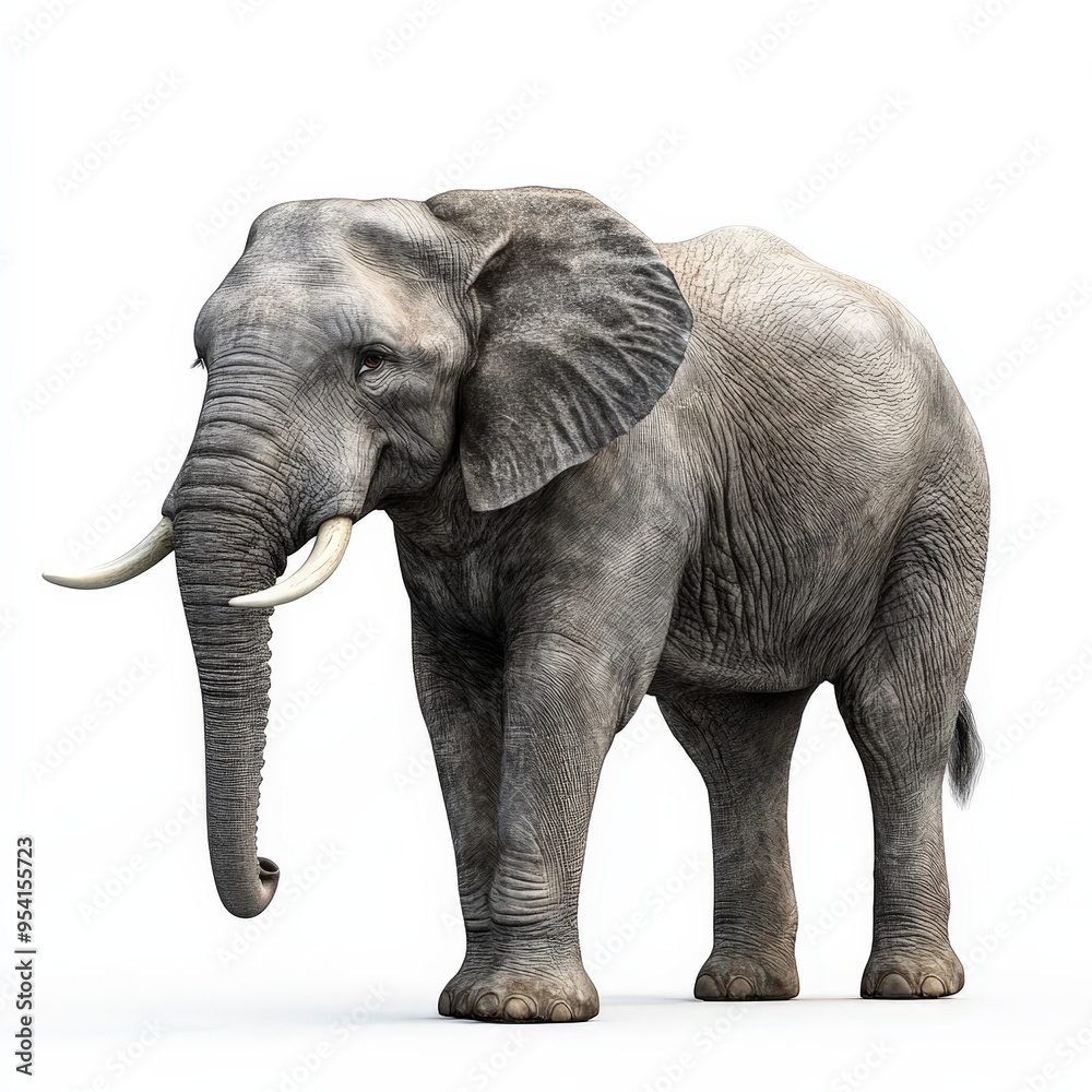 A large elephant stands alone on a white background A large elephant stands alone on a white background