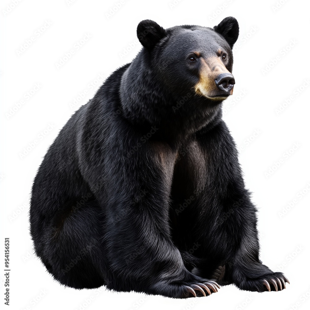 Fototapeta premium A large black bear is sitting on a white background