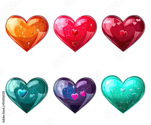 Set of Beautiful Colored Hearts on Transparent Background - Isolated on Background photo