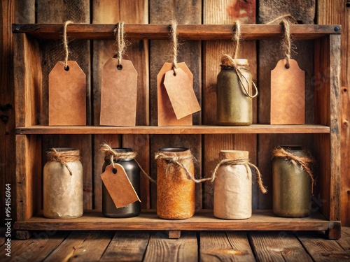 delicate vintage-style price labels on worn wooden shelves amidst softly focused warm candlelight, cozy atmosphere, and muted earth tones