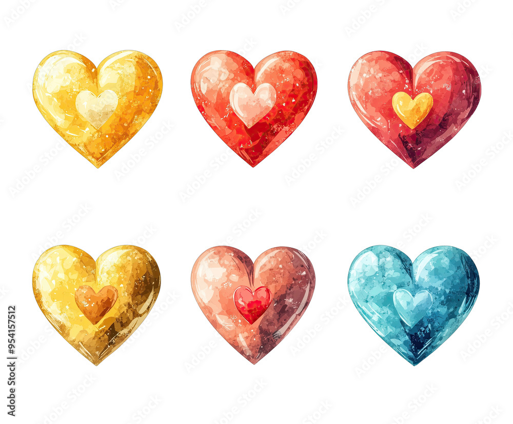 Set of Beautiful Colored Hearts on Transparent Background - Isolated on Background Set of Beautiful Colored Hearts on Transparent Background - Isolated on Background