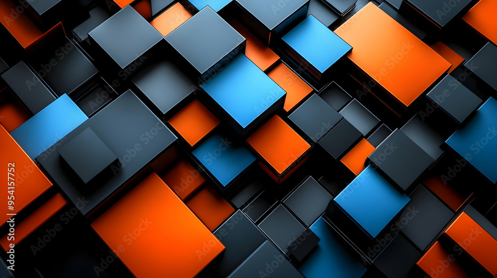 Abstract background with orange, blue, and black geometric shapes. Abstract background with orange, blue, and black geometric shapes.