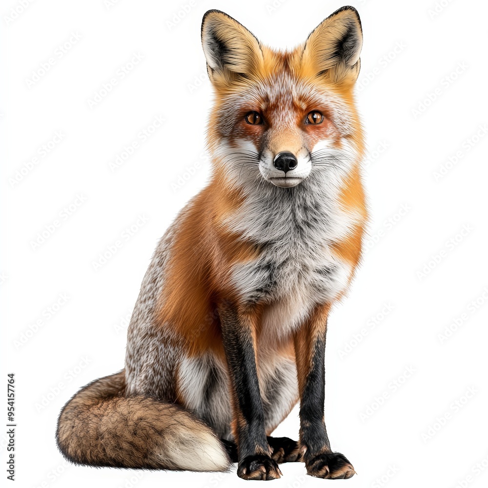 Obraz premium A fox is sitting on a white background