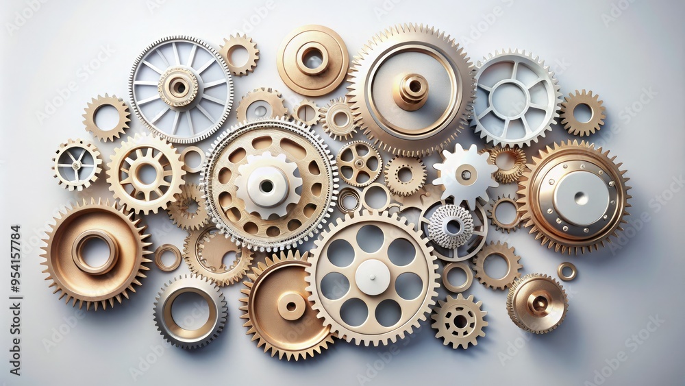 minimalist white background isolated mechanical parts gears cogwheels simple clean lines modernistic industrial design neutral tones subtle shadows elegant sophisticated minimalist white background isolated mechanical parts gears cogwheels simple clean lines modernistic industrial design neutral tones subtle shadows elegant sophisticated