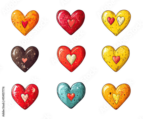 Set of Beautiful Colored Hearts on Transparent Background - Isolated on Background