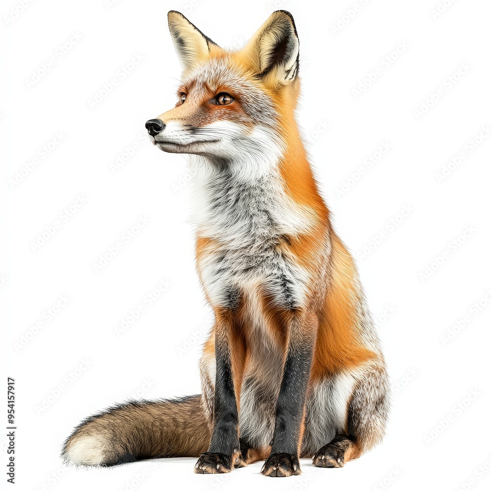 Fototapeta premium A fox is sitting on a white background