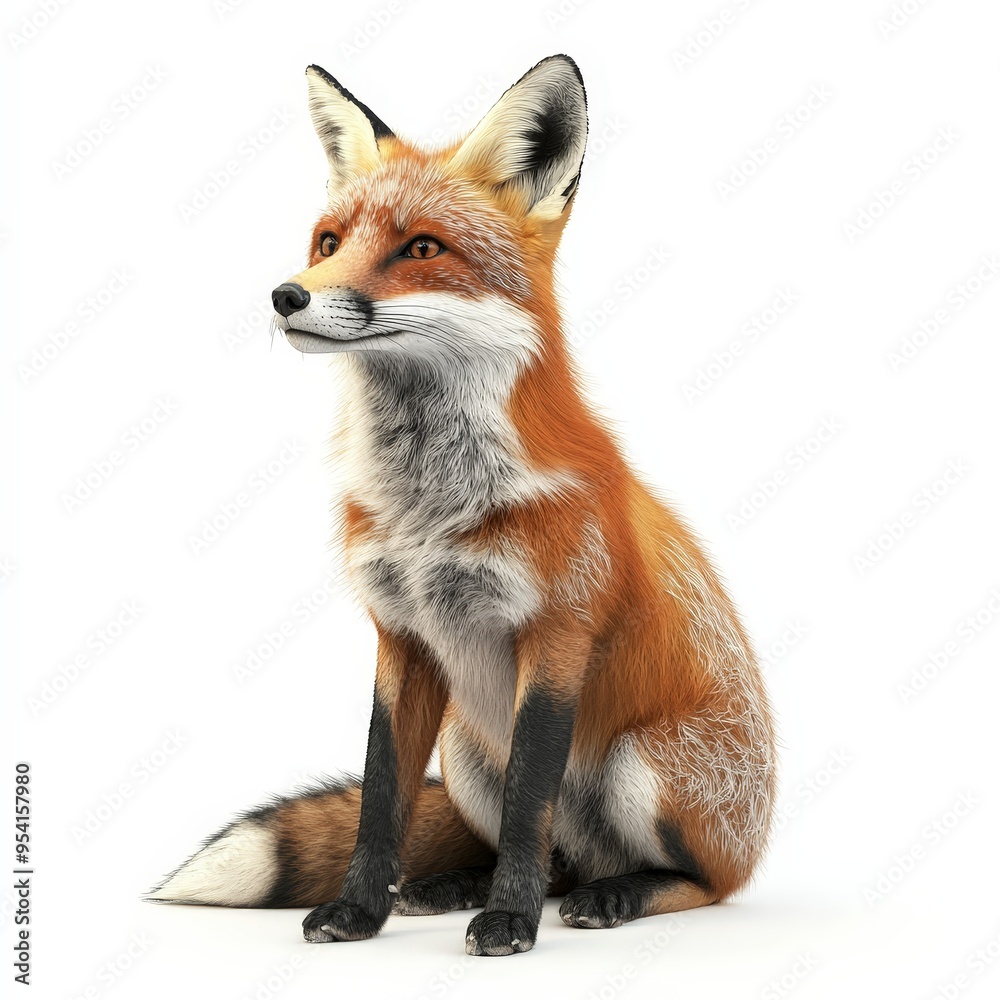 Obraz premium A fox is sitting on a white background