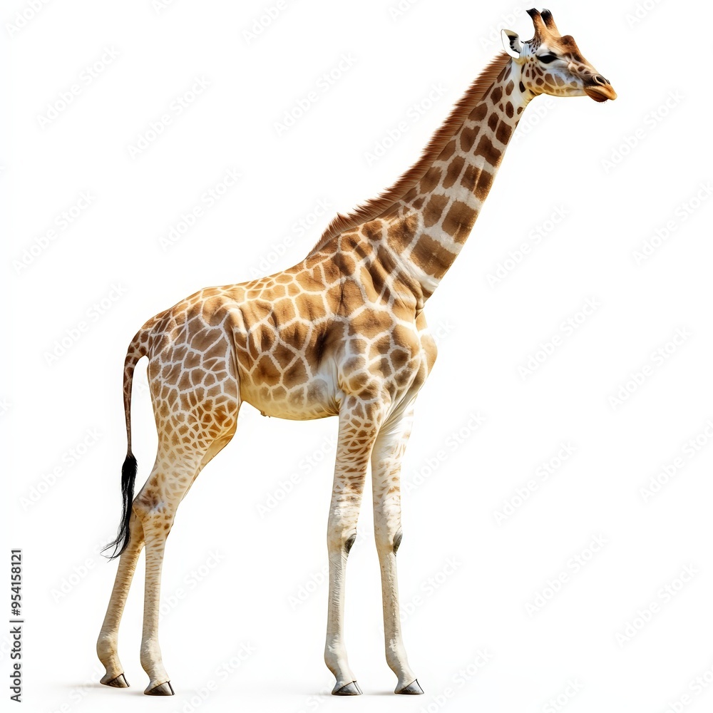 Naklejka premium A giraffe standing on a white background