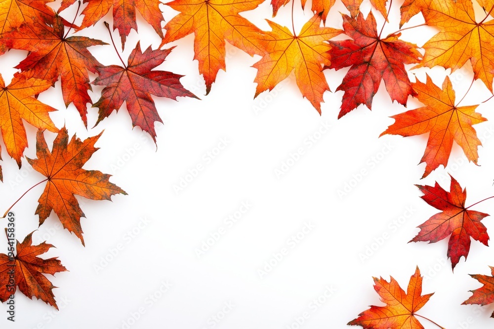 Autumn Maple Leaves Flat Lay White Background created with Generative AI Autumn Maple Leaves Flat Lay White Background created with Generative AI
